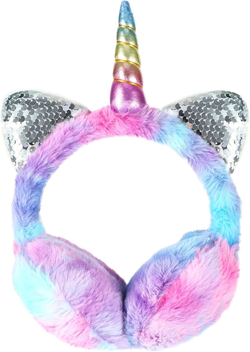 BTHRORO Ear Muffs for Kids Unicorn Earmuffs Winter Cute Ear Warmers Soft Plush Ear Covers for Cold Weather Women Kids Girls - Image 1